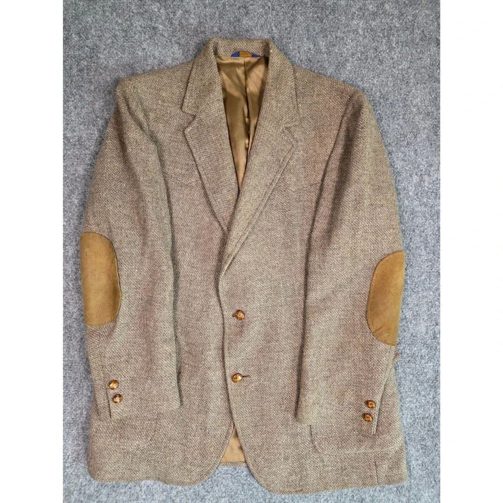 Pendleton Western Wear Wool Tweed Blazer Suede Elbow Patches 46L Vintage 70s
